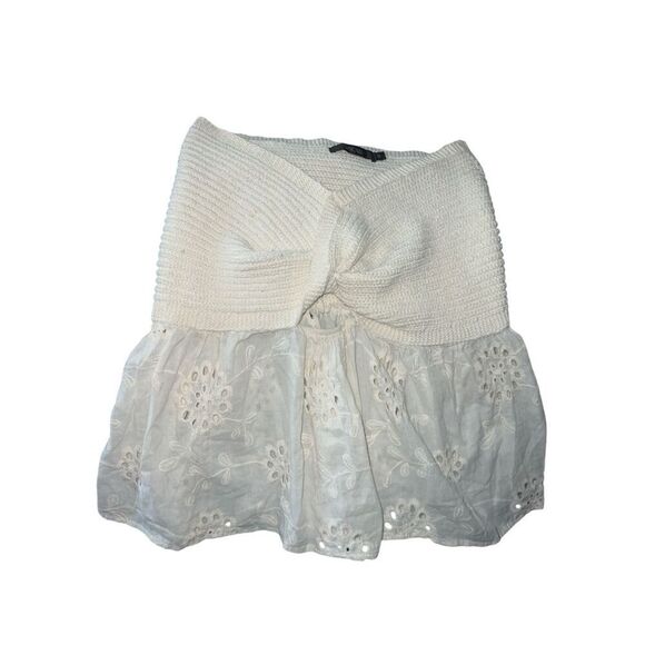 ✨Micas Knot Front Knit Embroidered Tube Sz XS Top Beige✨ - Picture 7 of 10